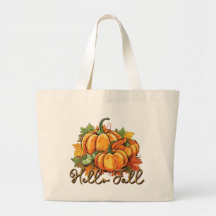 Hello Fall – Cosy Pumpkin Patch Large Tote Bag