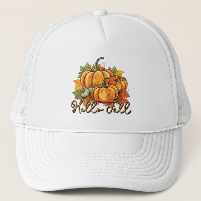 Hello Fall – Cosy Pumpkin Patch Trucker Hat (Front)