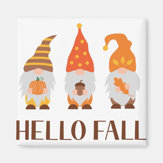 Hello Fall. Cute cartoon autumn gnomes. Magnet (Front)