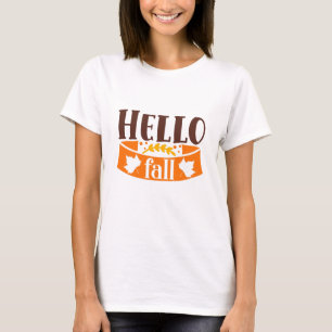 Hello Fall Cute Girly Autumn Typography Quote T-Shirt