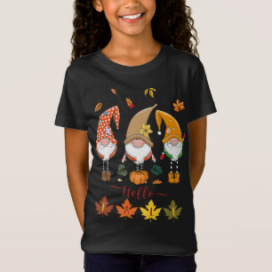 Hello Fall Cute Gnomes Pumpkins Leaves Happy Thank T-Shirt