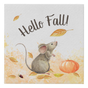 Hello Fall Cute Mouse Faux Canvas Print