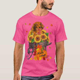 Hello Fall Dachshund Dog In Sunflowers Leaves Autu T-Shirt