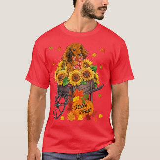 Hello Fall Dachshund Dog In Sunflowers Leaves Autu T-Shirt