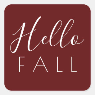 Hello Fall Deep Red Minimalist Autumn Square Sticker