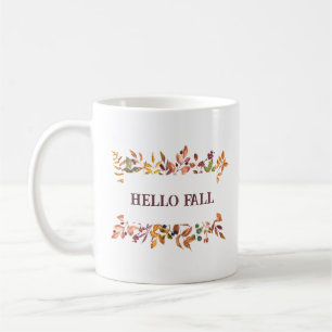 Hello Fall Elegant Autumn Leaves Rustic Farmhouse  Coffee Mug