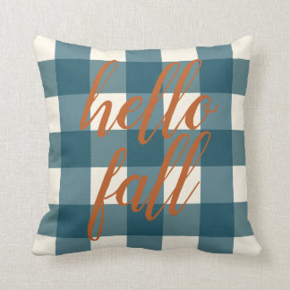 Hello Fall Elegant Autumn Orange Navy Blue Organic Cushion