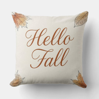 Hello Fall Elegant Watercolor Autumn Foliage Cushion