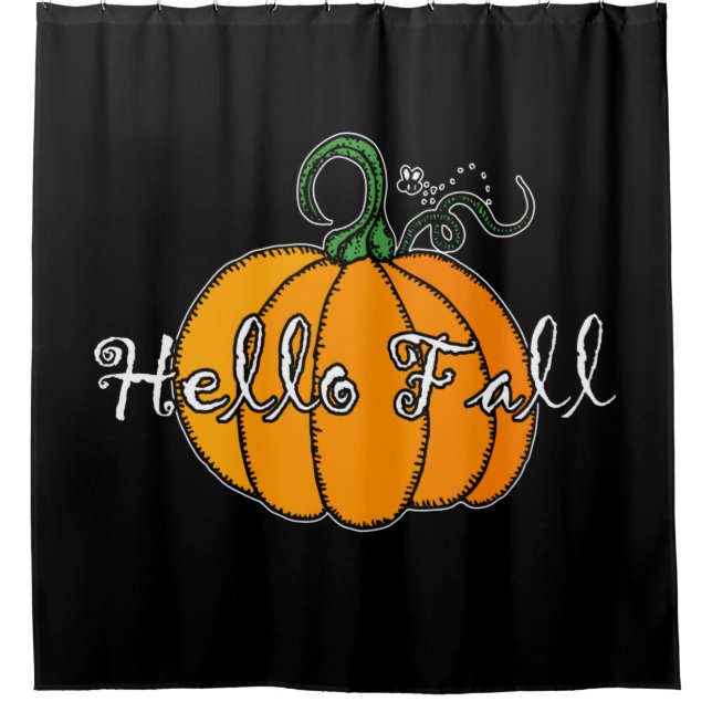 Hello Fall  Fall Pumpkin Hellow Pumpkin Shower Curtain (Front)