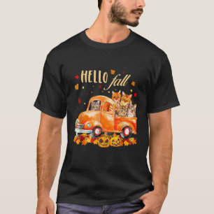 Hello Fall Funny Cat T Shirt Halloween pumkin T Sh