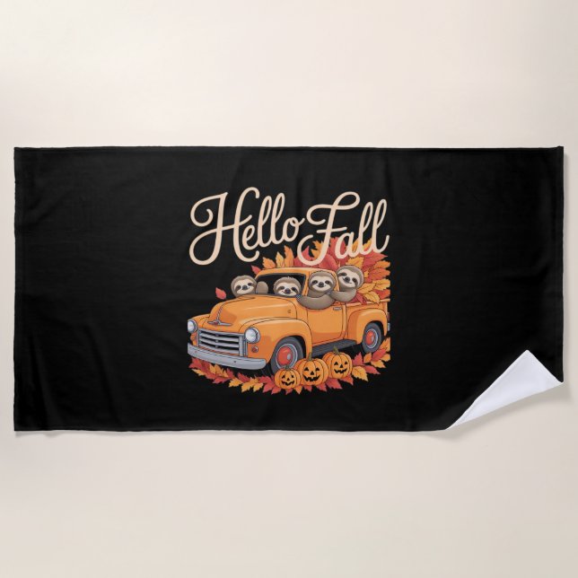 Hello Fall Funny Sloth Halloween pumkin Classic T- Beach Towel (Front)