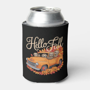 Hello Fall Funny Sloth Halloween pumkin Classic T- Can Cooler