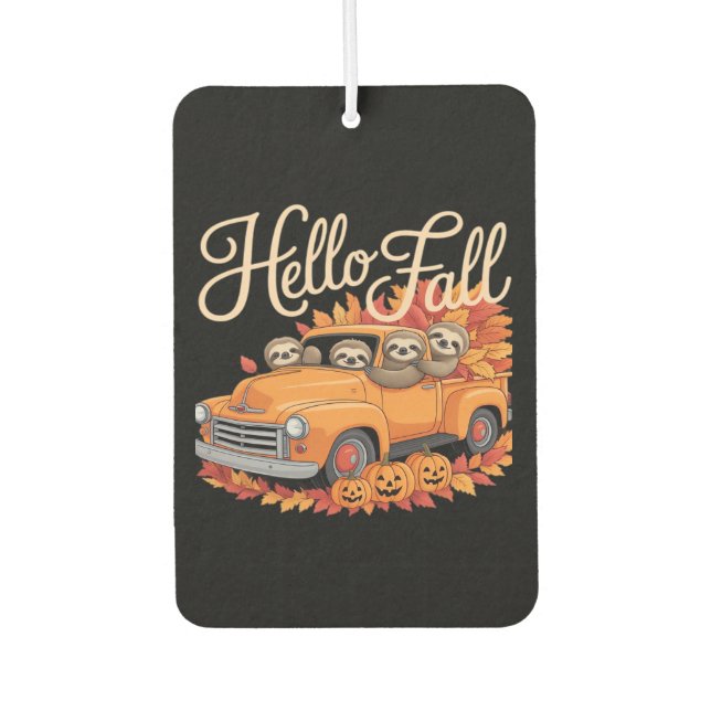 Hello Fall Funny Sloth Halloween pumkin Classic T- Car Air Freshener (Front)