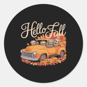 Hello Fall Funny Sloth Halloween pumkin Classic T- Classic Round Sticker