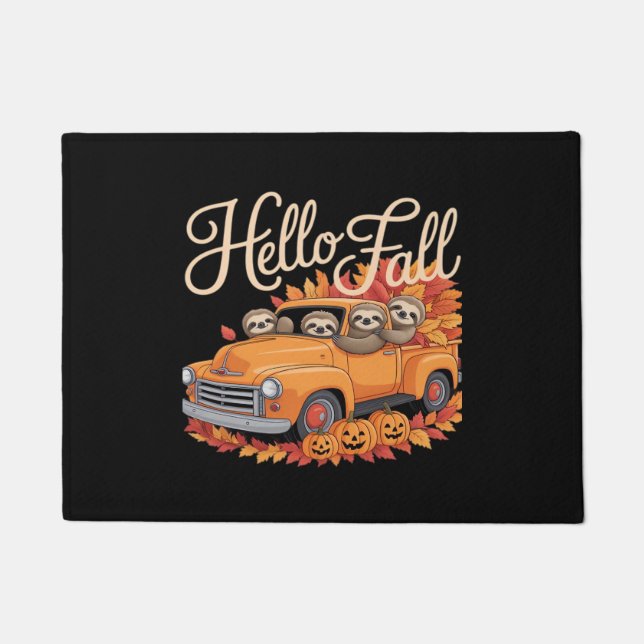 Hello Fall Funny Sloth Halloween pumkin Classic T- Doormat (Front)