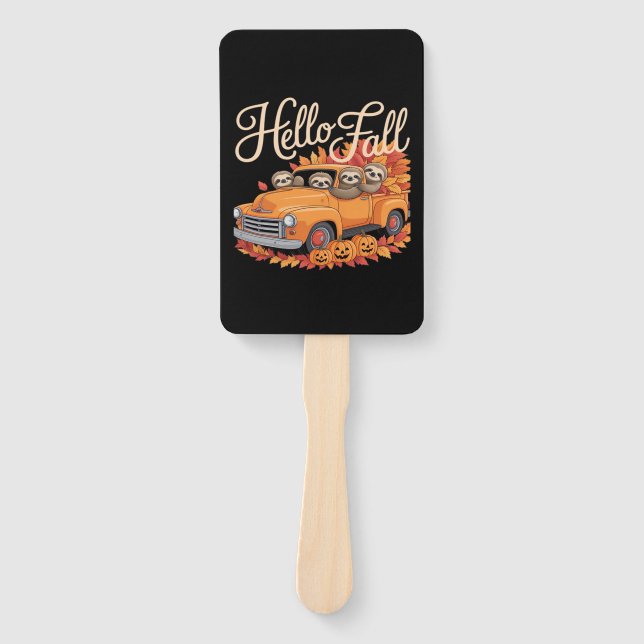 Hello Fall Funny Sloth Halloween pumkin Classic T- Hand Fan (Front)