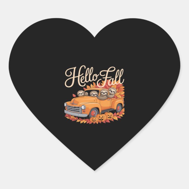 Hello Fall Funny Sloth Halloween pumkin Classic T- Heart Sticker (Front)