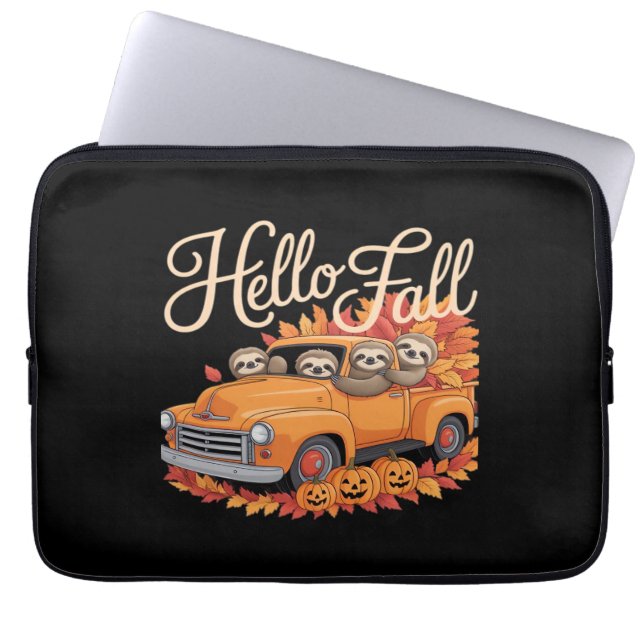 Hello Fall Funny Sloth Halloween pumkin Classic T- Laptop Sleeve (Front)