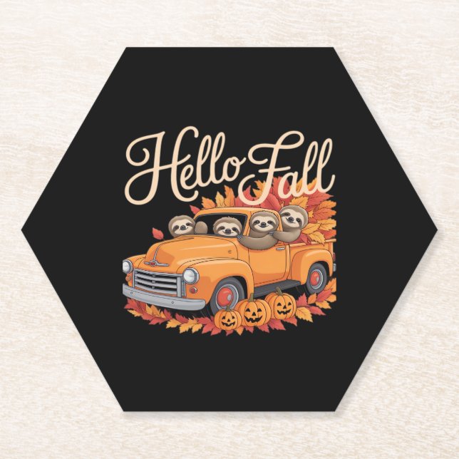 Hello Fall Funny Sloth Halloween pumkin Classic T- Paper Coaster (Front)