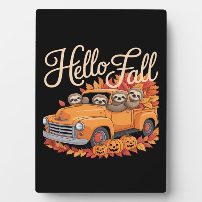 Hello Fall Funny Sloth Halloween pumkin Classic T- Plaque (Front)