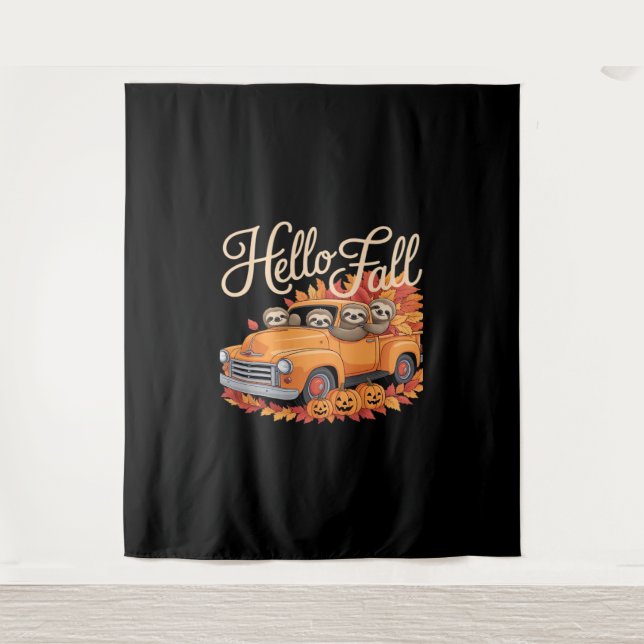Hello Fall Funny Sloth Halloween pumkin Classic T- Tapestry (Front)