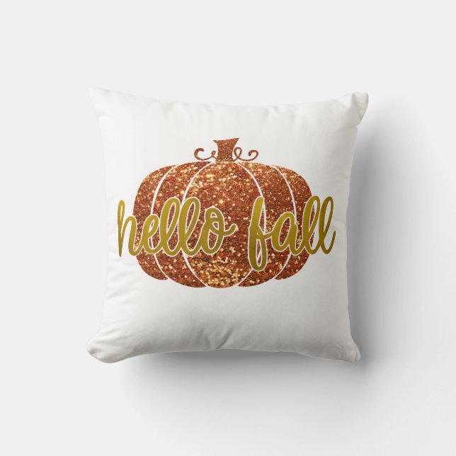 Hello Fall Glitter Pumpkin Cushion (Front)