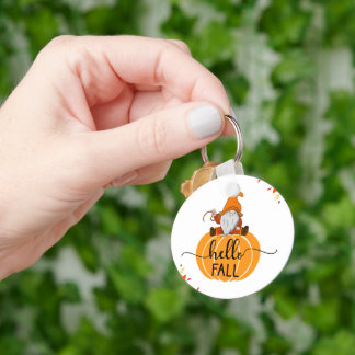 Hello Fall Gnome On Pumpkin  Key Ring