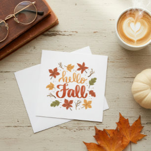 Hello Fall Greeting Card with Autumn Leaves
