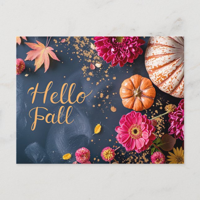 Hello Fall greeting card with flowers  (Front)