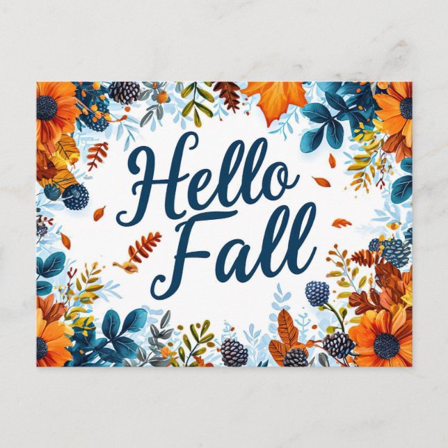 Hello Fall greeting card with flowers  (Front)