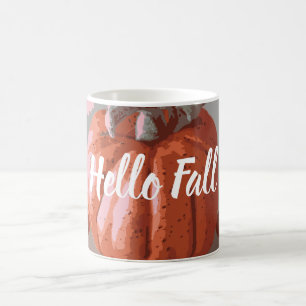 Hello Fall Grey and Orange Autumn Fall Pumpkin Coffee Mug
