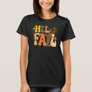Hello Fall Groovy Pumpkin Leaves Autumn Thanksgivi T-Shirt