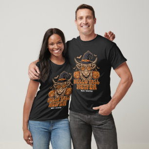 Hello Fall Heifer Halloween Highland Cow Retro T-Shirt