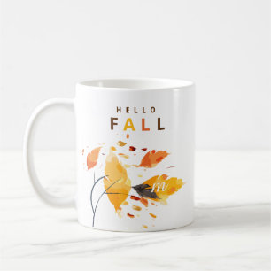 Hello Fall Initial Watercolor Leaves Coffee Mug