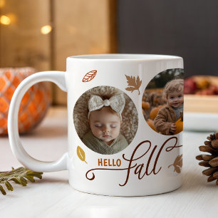 Hello Fall Leaves 5 Photo Collage Large Coffee Mug
