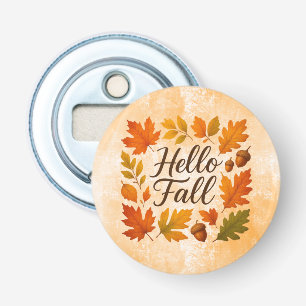 Hello Fall leaves and acorns Bottle Opener