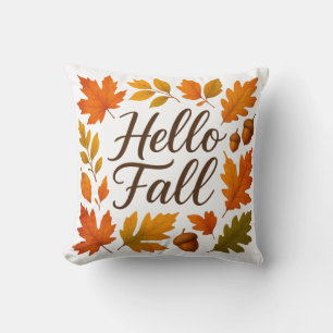 Hello Fall leaves and acorns Cushion