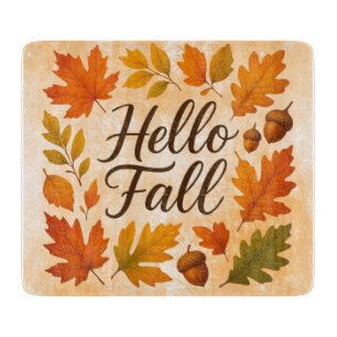 Hello Fall leaves and acorns Cutting Board