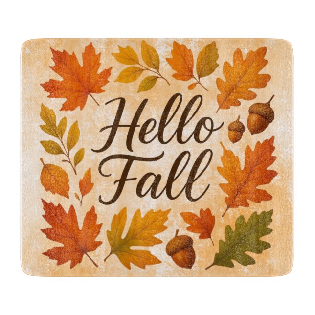 Hello Fall leaves and acorns Cutting Board (Front)