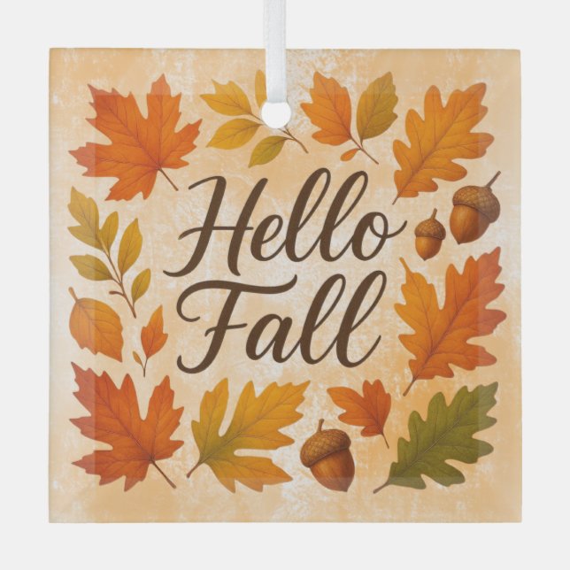 Hello Fall leaves and acorns Glass Tree Decoration (Front)