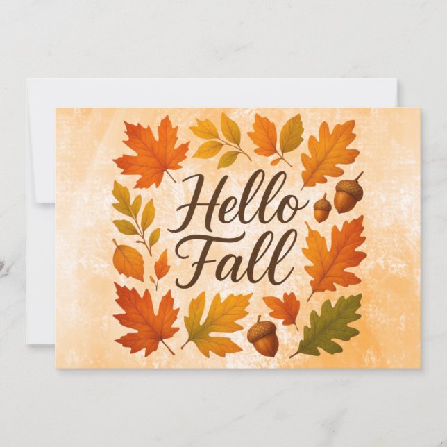 Hello Fall leaves and acorns Invitation (Front)