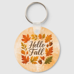 Hello Fall leaves and acorns Key Ring