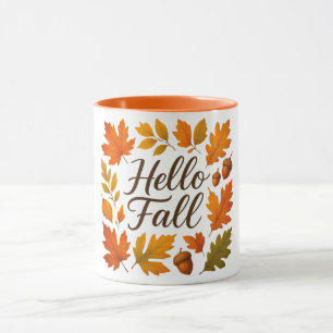 Hello Fall leaves and acorns Mug