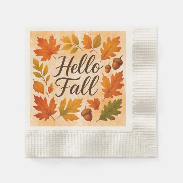 Hello Fall leaves and acorns Napkin (Front)