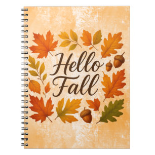 Hello Fall leaves and acorns Notebook