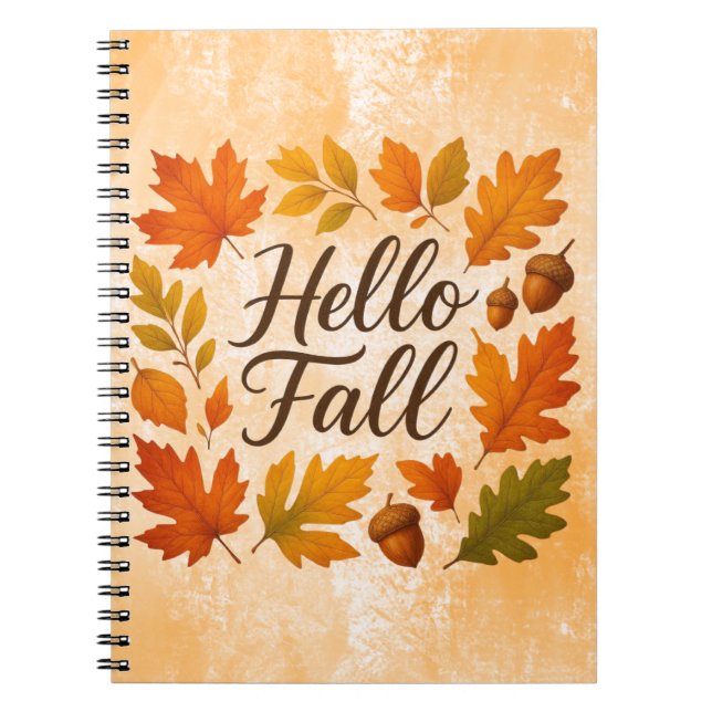 Hello Fall leaves and acorns Notebook (Front)