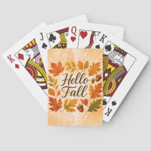 Hello Fall leaves and acorns Playing Cards