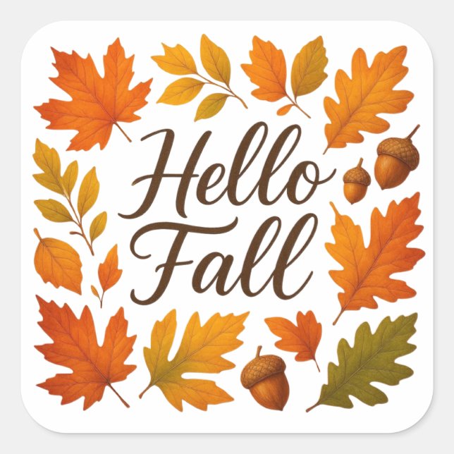 Hello Fall leaves and acorns Square Sticker (Front)