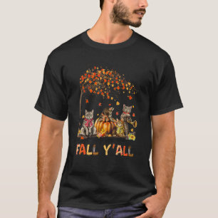 Hello Fall Leaves Pumpkin Cat Kitties Halloween D T-Shirt