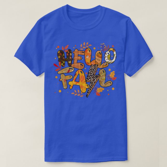 Hello Fall Leopard Buffalo Plaid Fall Autumn Thank T-Shirt (Design Front)